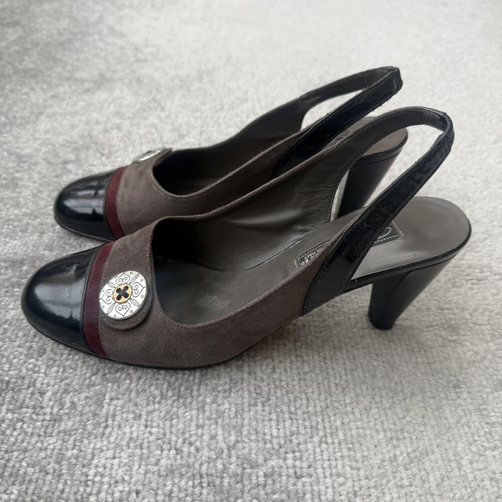 Brighton Shoes Womens Size 7.5 Leather Suede Slingback Heels Made in Italy